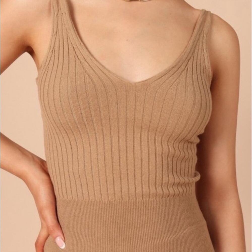 PETAL & PUP Ribbed Tan Sleeveless Knit Top